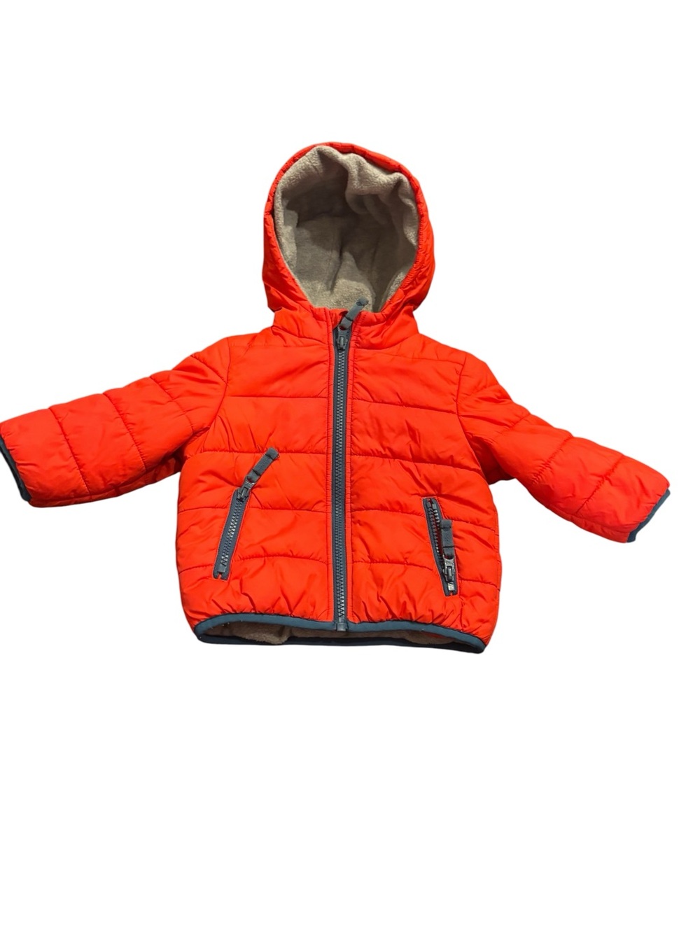 Carterโs 12M red puffer fleece lined coat with hood